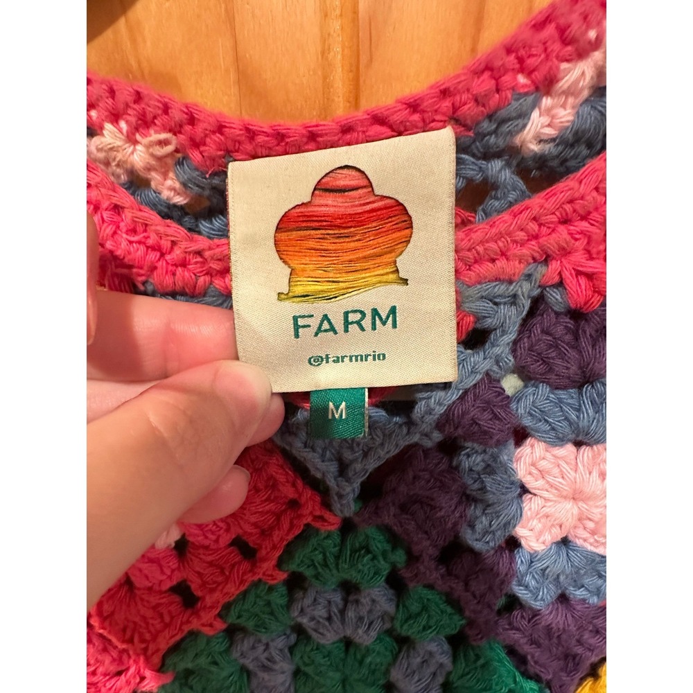 FARM Rio Crochet Square Vest Multicolor Ruffle Sleeve Medium - Picture 3 of 7